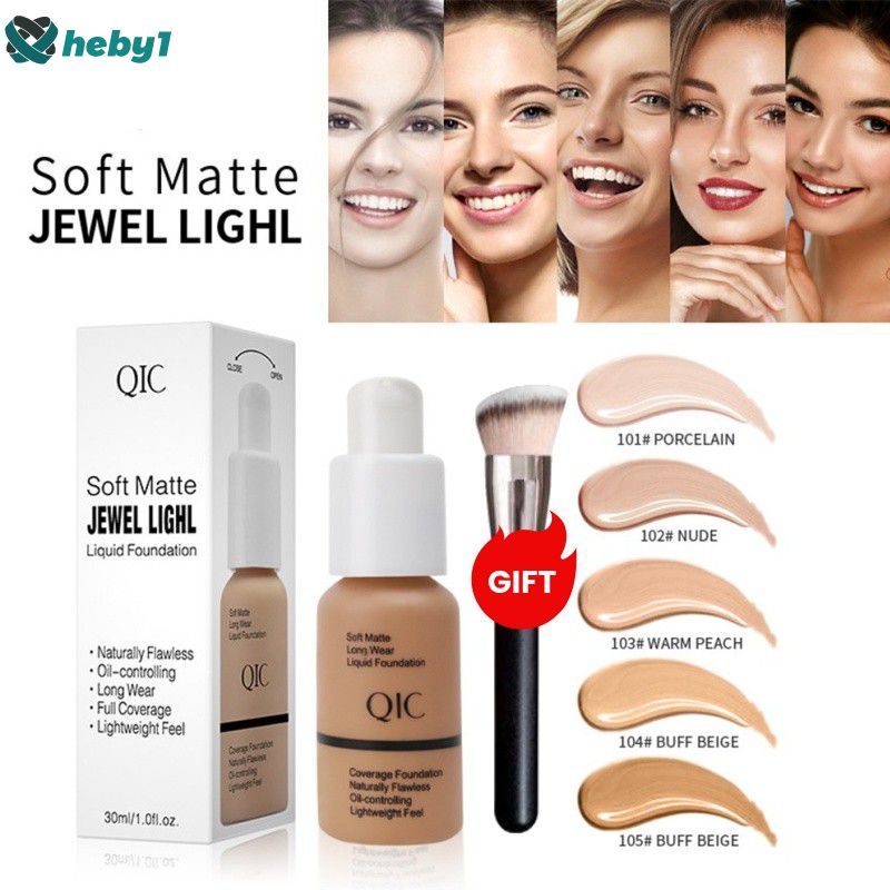 [ของแถมฟรี] รองพื้นเนื้อลิควิด QIC ปกปิดสูง คอนซีลเลอร์ รองพื้นกันน้ำ heby1