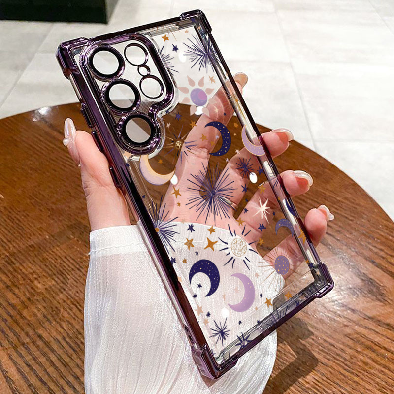 Vintage สีม่วง Sun และ Moon รูปแบบเคสโทรศัพท์สําหรับ Samsung A36 S24 S23 FE S25 Ultra Plus A55 A54 A35 A34 A53 A52 ฝาครอบ