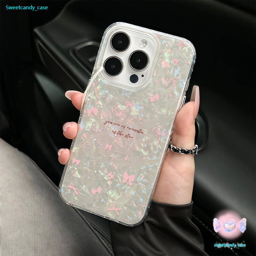 สต๊อกไทย เคสสำหรับไอโฟน12 โบว์สีชมพูลายสวย เคสมือถือเปลือกเงา For iPhone 17 16 12 13 14 15Pro MAX X XS XR 7 8Plus SE2020