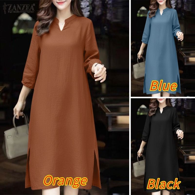 ZANZEA ชุด A-Line แบบเกาหลี แขนสาม_quarter ซิลม์ฮีม สำหรับใส่ลำลอง — صورة 3
