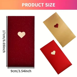 7TILOYSHOP 6 ชิ้นซองจดหมายสีแดง, สามสีปีแพ็คเก็ตสีแดง, รูปแบบความรักที่สร้างสรรค์ประณีต 17*9 ซม. ถุงเงินโชคดีวันวาเลนไทน์