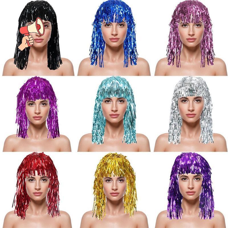 วิกผม Metallic Masquerade Disco และหมวกfoil สำหรับชุดแฟนซีปาร์ตี้และคอสเพลย์