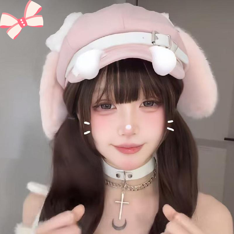 Y2K Aesthetic Beret Hat for Women & Girls, Cute Puppy Dog Ear Design