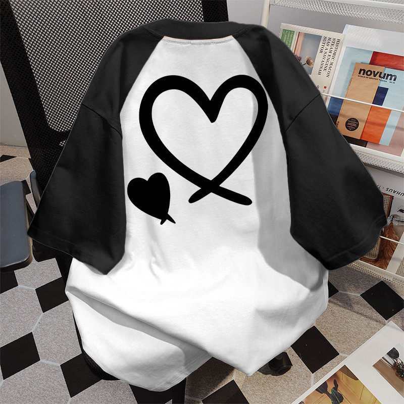 🌷Top.basic🌷เสื้อทูโทน เสื้อยืด oversize สาวอวบ น่ารักมาก สไตล์เกาหลี ผ้าคอตตอน100% ใส่สบาย ลาย "Love