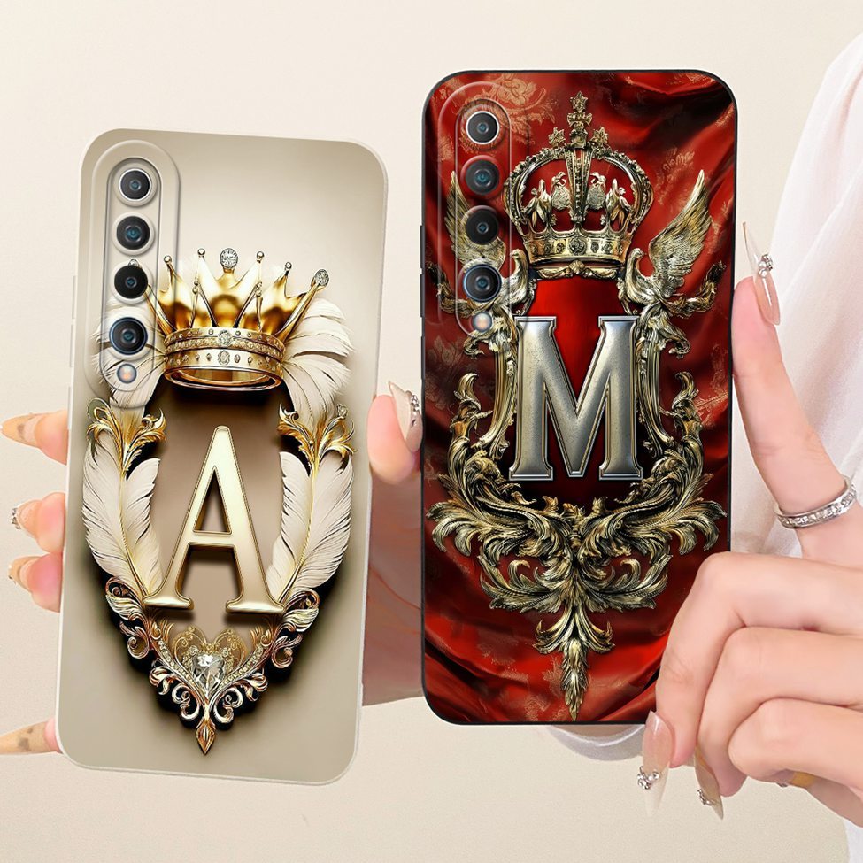 สําหรับ Xiaomi Mi 10 กรณีหรูหรา AZ ตัวอักษร Crown 2D ทาสีซิลิโคนปลอก M2001J2G M2001J2I