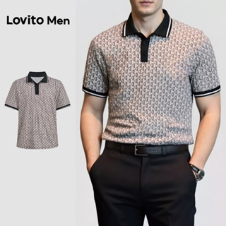 (NEW) Lovito Men  เสื้อโปโลลําลองลายสีบล็อกสําหรับฤดูใบไม้ผล…