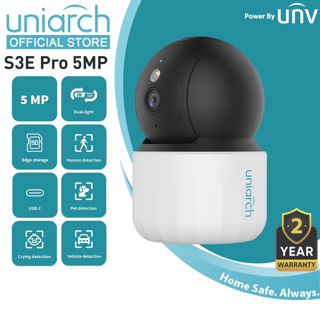 Uniarch S3E Pro 5MP H.265 IR Night Vision Two Way Talk Home Security กล้องวงจรปิดในร่มยานพาหนะ/การตร