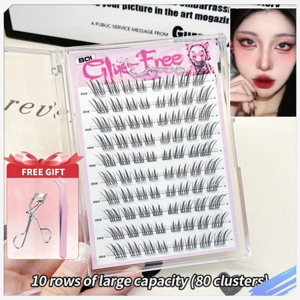 ของขวัญฟรีBQI กาวฟรีขนตาปลอม Segmented False Lashes Natural Curling ﻿