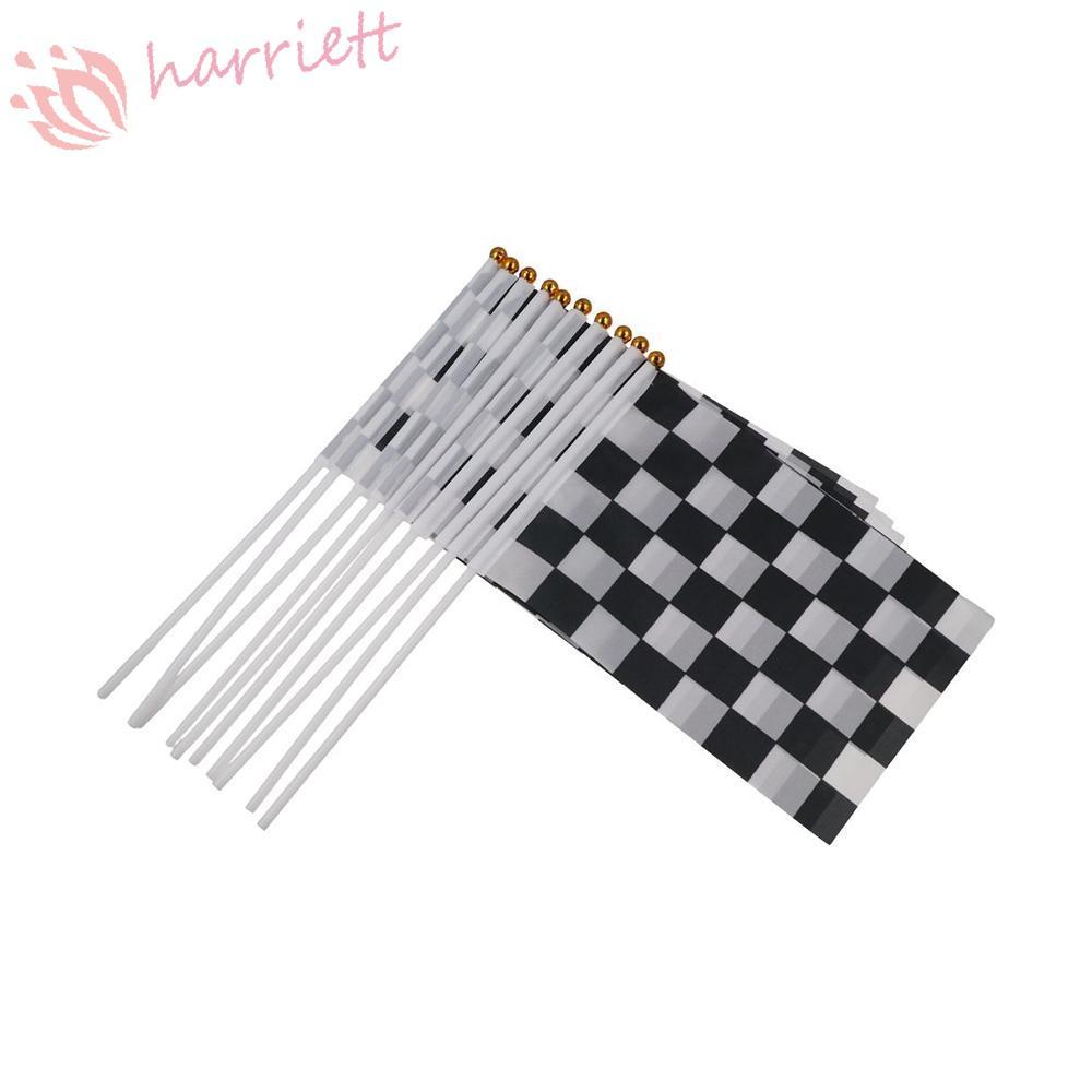 HARRIETT Racing ธงโพลีเอสเตอร์สีดําและสีขาว Square Signal Cheer Race Flag Car Racing Racing Party Ch