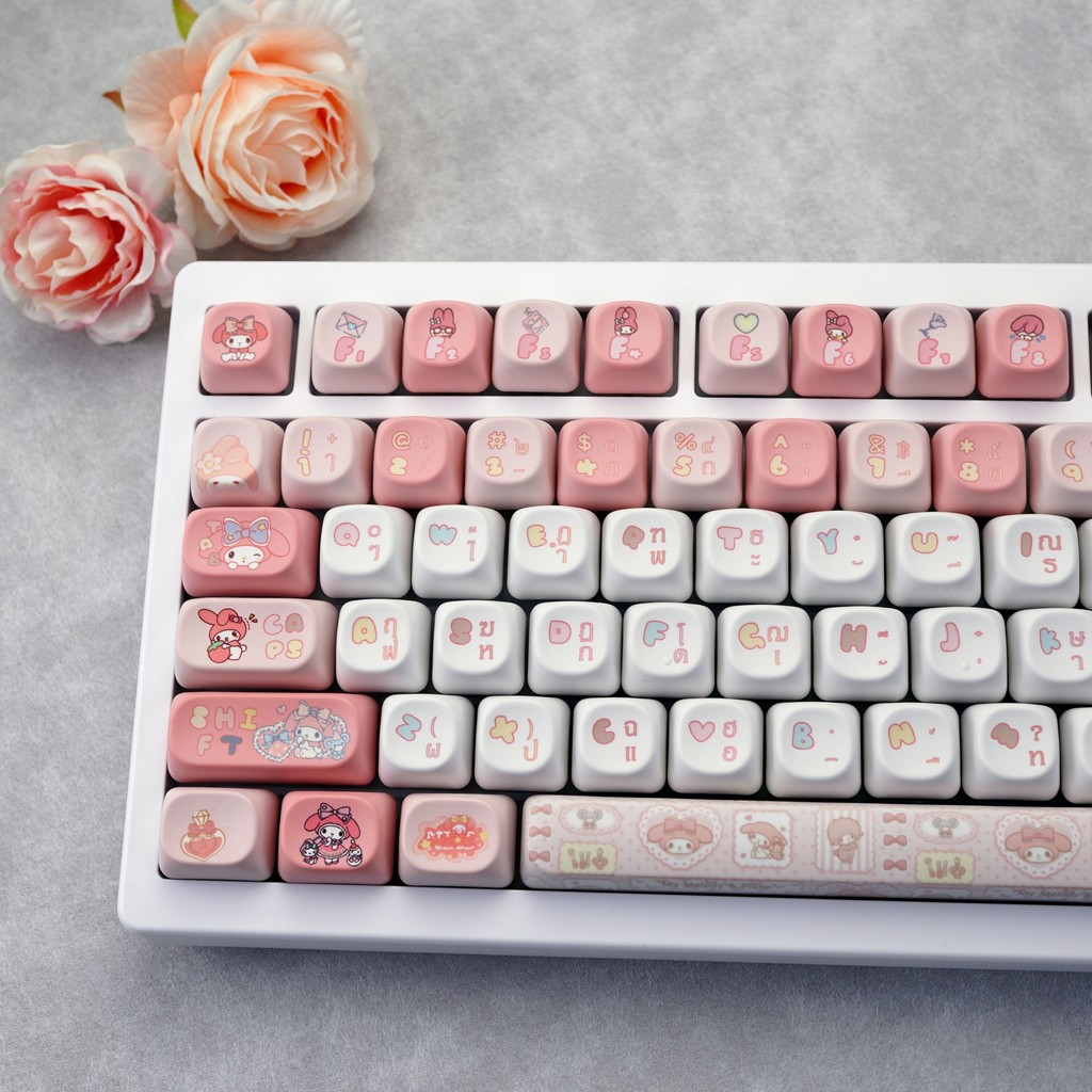 Melody Keycaps 130 คีย์ MOA โปรไฟล์ PBTWooting Aula F75 RK100 Dye Sublimation Mechanical Keycap การ์