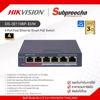 DS-3E1106P-EI/M / Hikvision 4 Port Fast Ethernet Smart PoE Switch