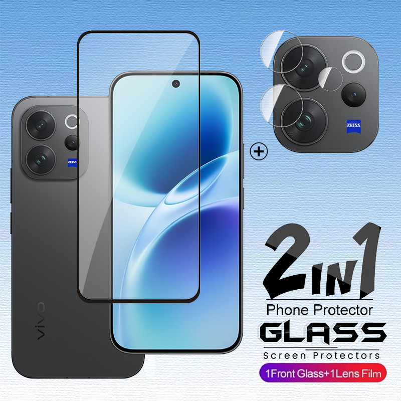 2in1 สําหรับ Vivo V70 VivoV70 V70Elite V 70 Elite 5G ป้องกันหน้าจอกระจกนิรภัยลายนิ้วมือปลดล็อคโปร่งใส HD Clear Coverage เลนส์กล้องป้องกันฟิล์ม