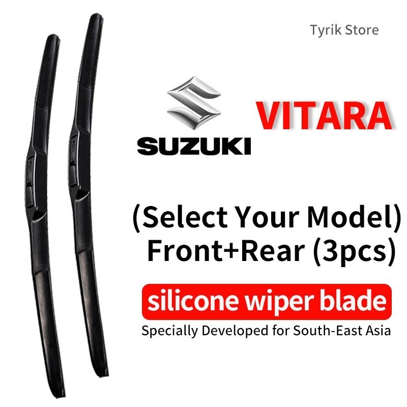 (หน้า+หลัง 3 ชิ้น) ชุดใบปัดน้ำฝน Suzuki VITARA สำหรับรถ Suv รุ่นปี 1988-2023 wiper blade ใบปัดน้ำฝนกระจกหลัง แบบ banana ซิลิโคน