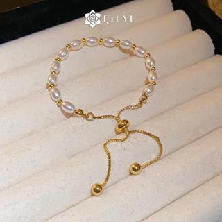 QrhYK Gold สีลูกปัดไข่มุกผสมปรับสร้อยข้อมือ Elegant ประณีตกํ…