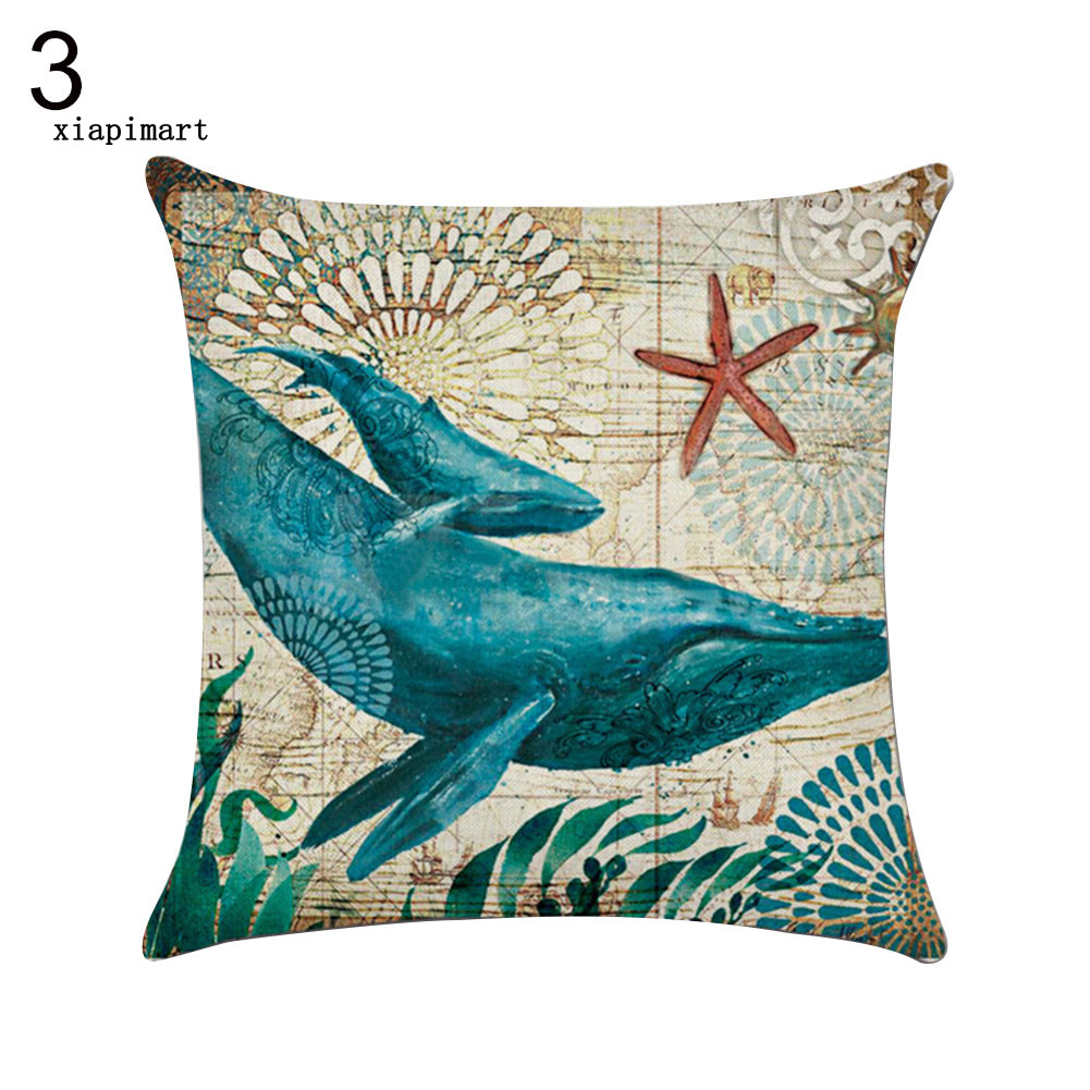 {xiapimart} Octopus Sea Turtle Whale Sea Horse Cushion Cover Throw Pillow Case Sofa Decor