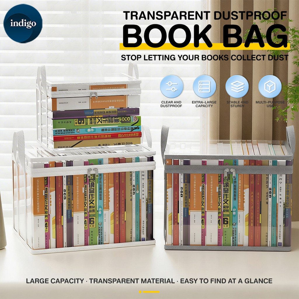 Book Storage Bag Folding Book Pouch Waterproof Tote Bag Zipper Stackable Collection Container