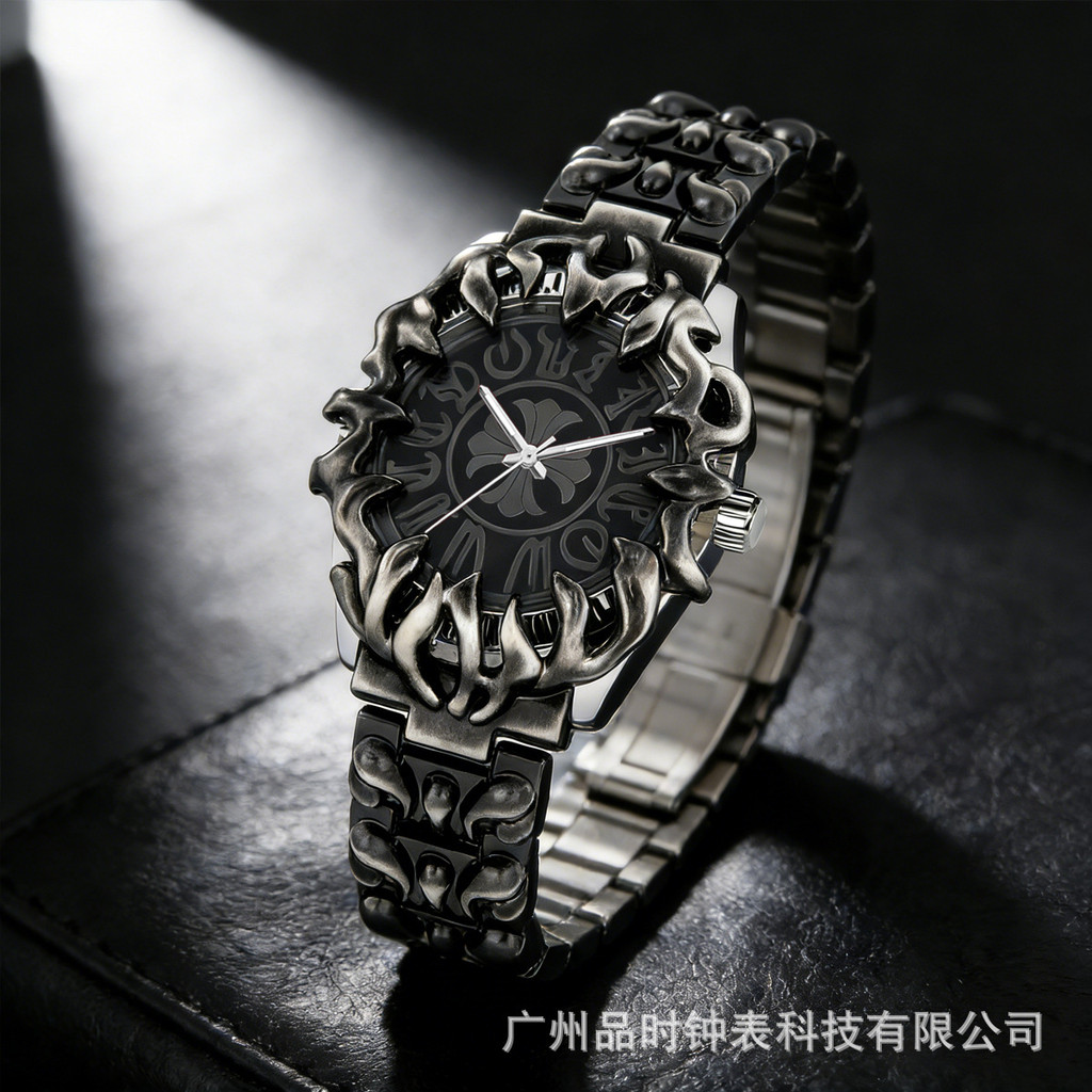 PINTIME Millennium Alien Claw นาฬิกาผู้ชาย Vintage Y2K Chrome Iris ดอกไม้สไตล์ยุโรปและอเมริกาแฟชั่นผู้ชายกีฬานาฬิกาควอทซ์ลําลอง