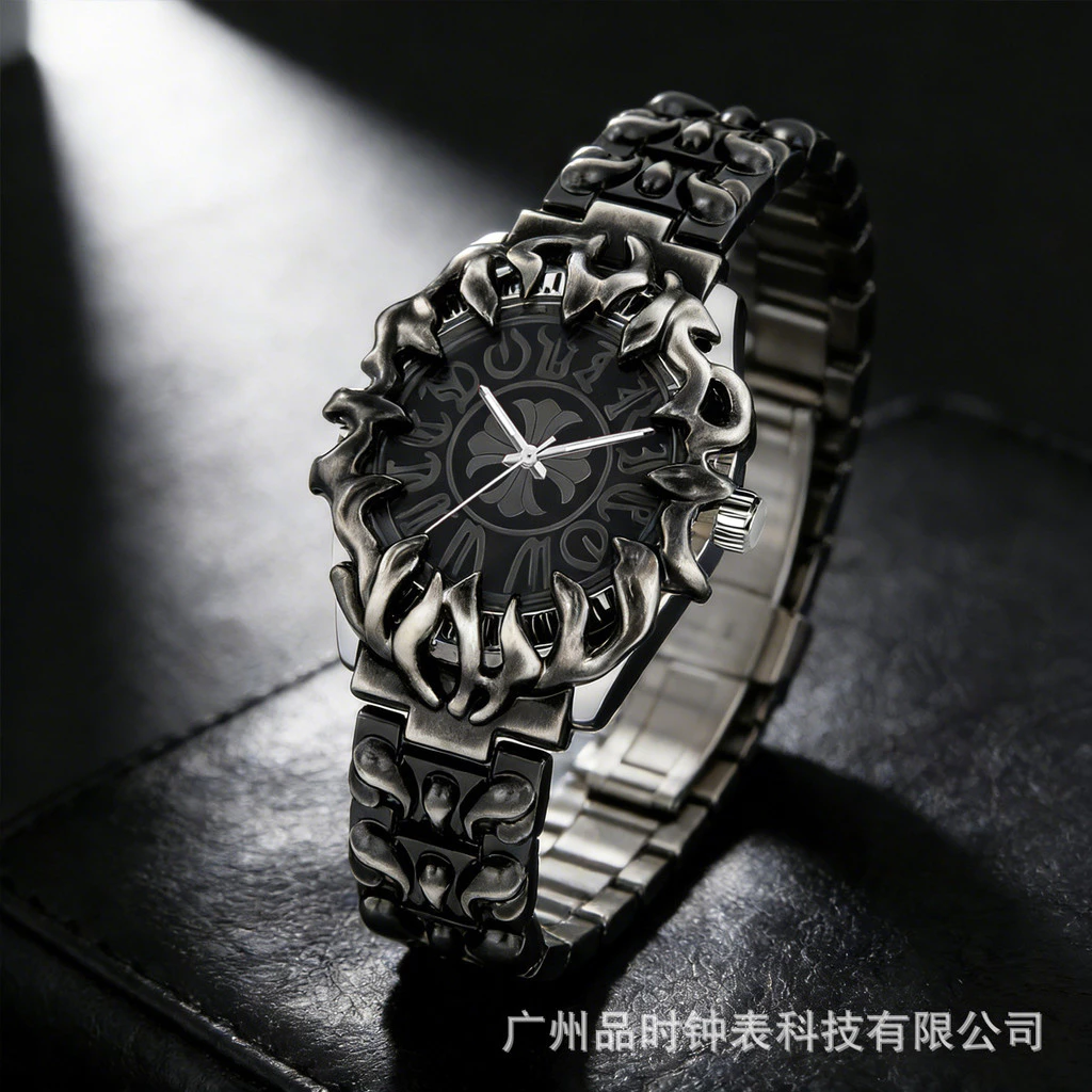 PINTIME Millennium Alien Claw นาฬิกาผู้ชาย Vintage Y2K Chrome Iris ดอกไม้สไตล์ยุโรปและอเมริกาแฟชั่นผู้ชายกีฬานาฬิกาควอทซ์ลําลอง