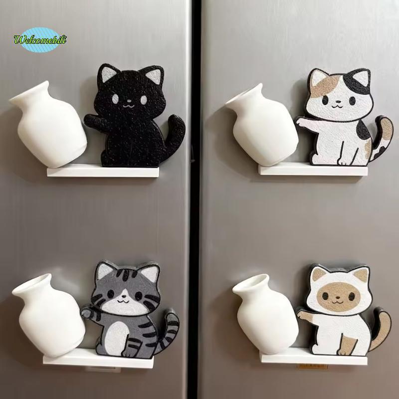 [WLB-t] Cat Pushing แจกันแม่เหล็กตู้เย็นตกแต่งบ้านแม่เหล็กตู้เย็น Cat Whisker Collection Memorial กล่องตกแต่งบ้านสําหรับของขวัญใหม่