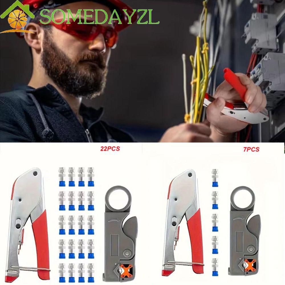 SOMEDAYZL Wire Stripper ชุดเครื่องมือ,สวมใส่เหล็กคาร์บอน Coax Cable Crimper, F Compression Connector