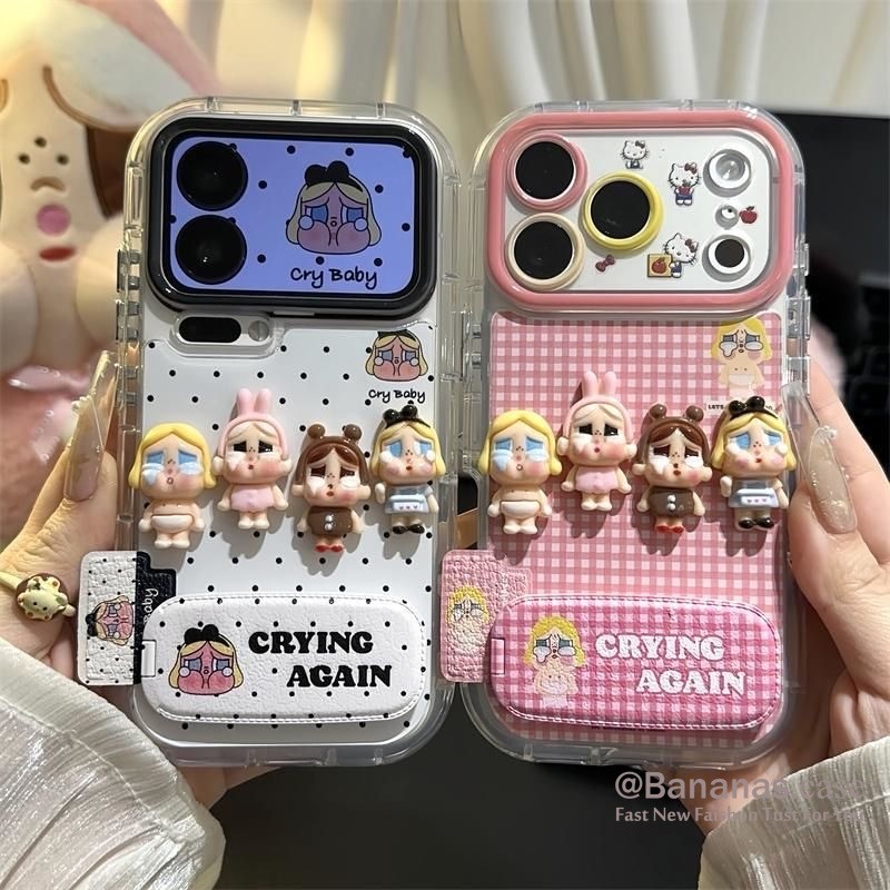 3D DIY Cry เด็กเคสโทรศัพท์ + กระจกหนังสําหรับ iPhone 16 15 14 13 12 11 Pro Max X Xr Xs Max 7 8 Plus SE2020