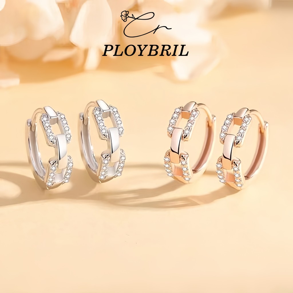 PLOYBRIL ต่างหูโซ่เรขาคณิต ฝังเพชร เรียบง่าย เข้ากับทุกการแต่งกาย ไม่ต้องถอด กันน้ํา ป้องกันภูมิแพ้ สําหรับผู้หญิง E014