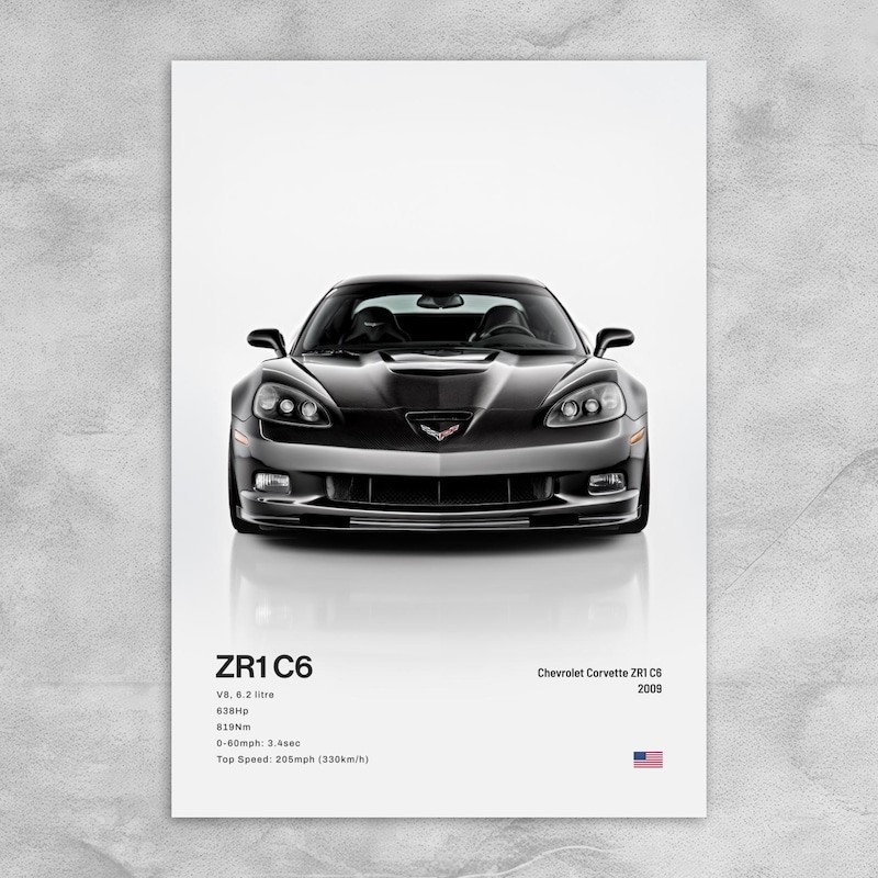 Chevrolet Corvette ZR1 C6 Wall Art โปสเตอร์สําหรับห้องนั่งเล่นที่ทันสมัยของขวัญตกแต่งบ้าน