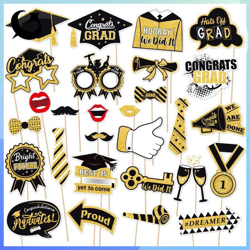 [FIREFLY1] 28 ชิ้น Graduation Photo Booth Props ชุด, DIY ตกแต่งการถ่ายภาพสําเร็จการศึกษา Party Pose 