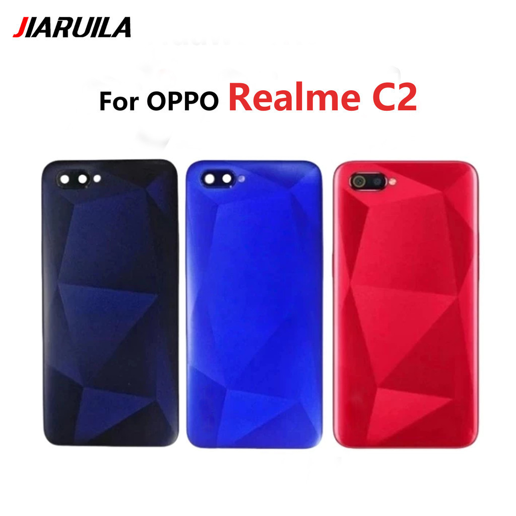 ฝาหลังแบตเตอรี่ด้านหลังด้านหลังประตูพร้อมกรอบเลนส์กล้องสําหรับ OPPO Realme C2 C2S RMX1941 RMX1945