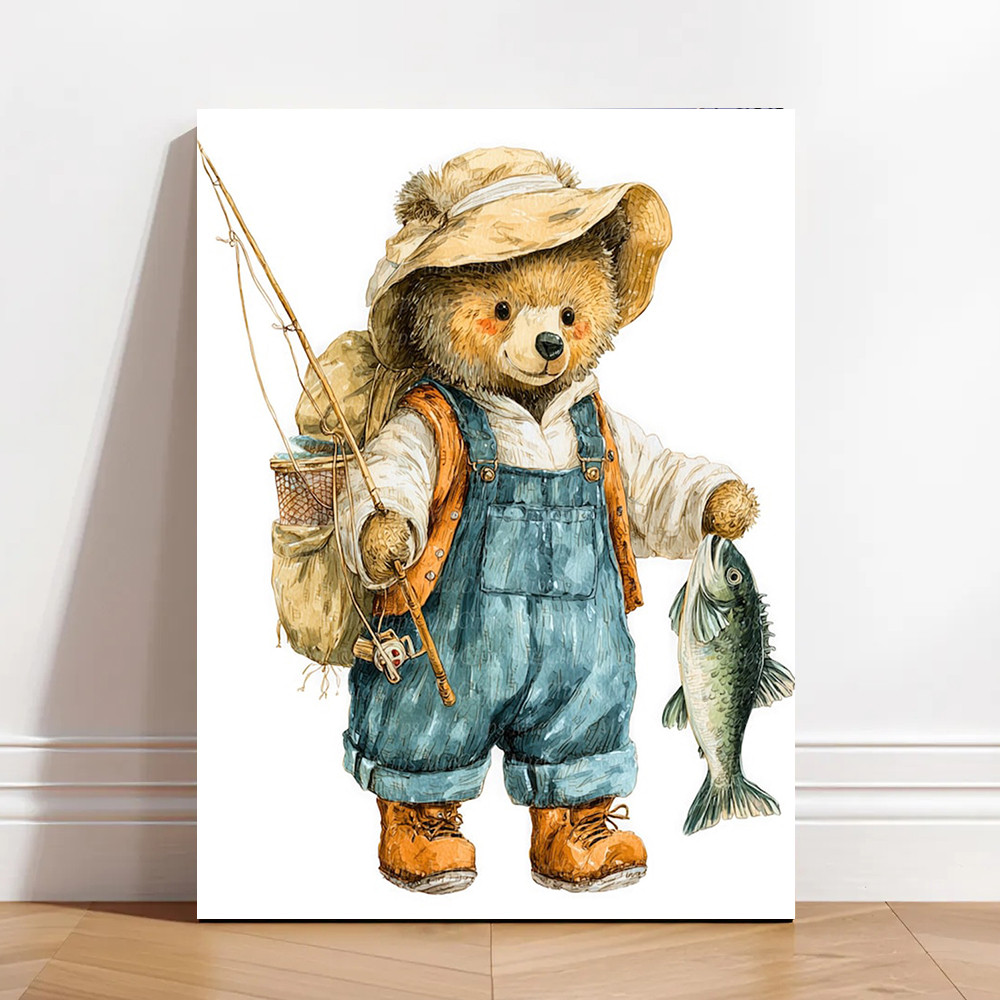 แอคนาดิล พร้อมกรอบ20x30ซม.สีตามตัวเลข-ตกปลาหมีจับ,อะคริลิค ทําเอง ภาพวาดสีน้ํามันชุด,ศิลปะสัตว์น่ารักสําหรับตกแต่งบ้าน,ของขวัญที่ไม่ซ้ํากันสําหรับเด็กและผู้ใหญ