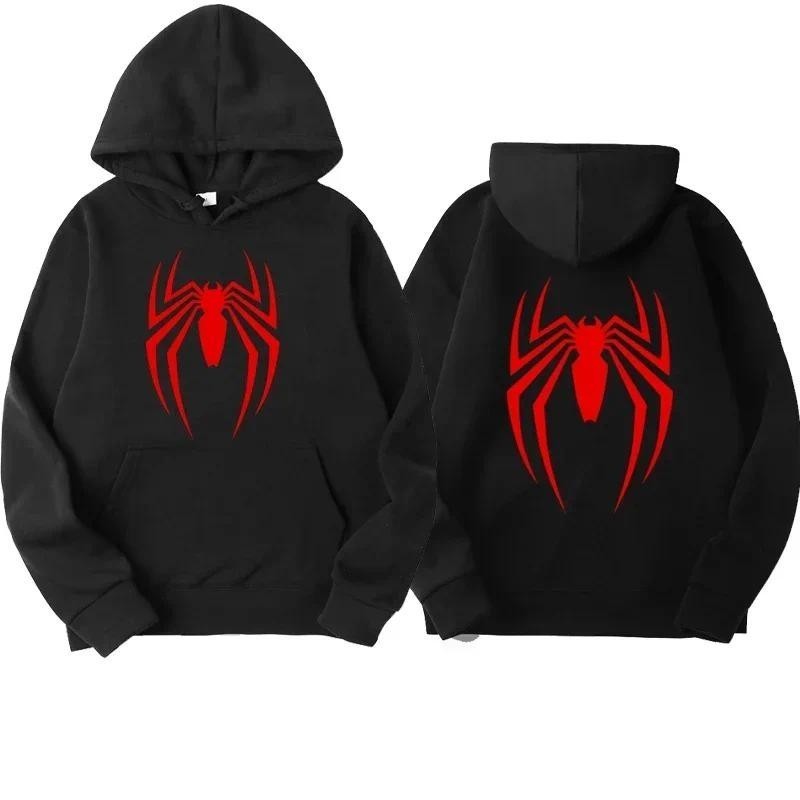 M-3XL เสื้อฮู้ด ปกติ New Streetแฟชั่นSpiderพิมพ์เสื้อกันหนาวขนแกะสบายๆหลวม Spidermanผู้ชาย Pullover Hoodie
