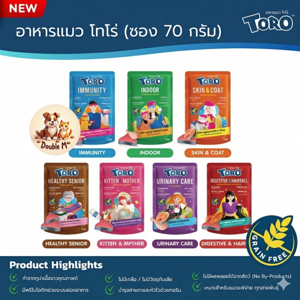 TORO อาหารแมวแบบเปียก 70g (ครบ 7 สูตรสุขภาพ)