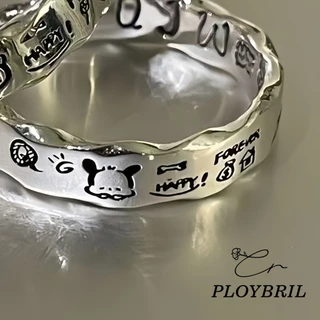 PLOYBRIL แหวนนิ้วชี้ ลายการ์ตูนคิตตี้ แมว พีช่า สุนัข กราฟฟิติน่ารัก สไตล์มินิมอล สําหรับคู่รัก J016