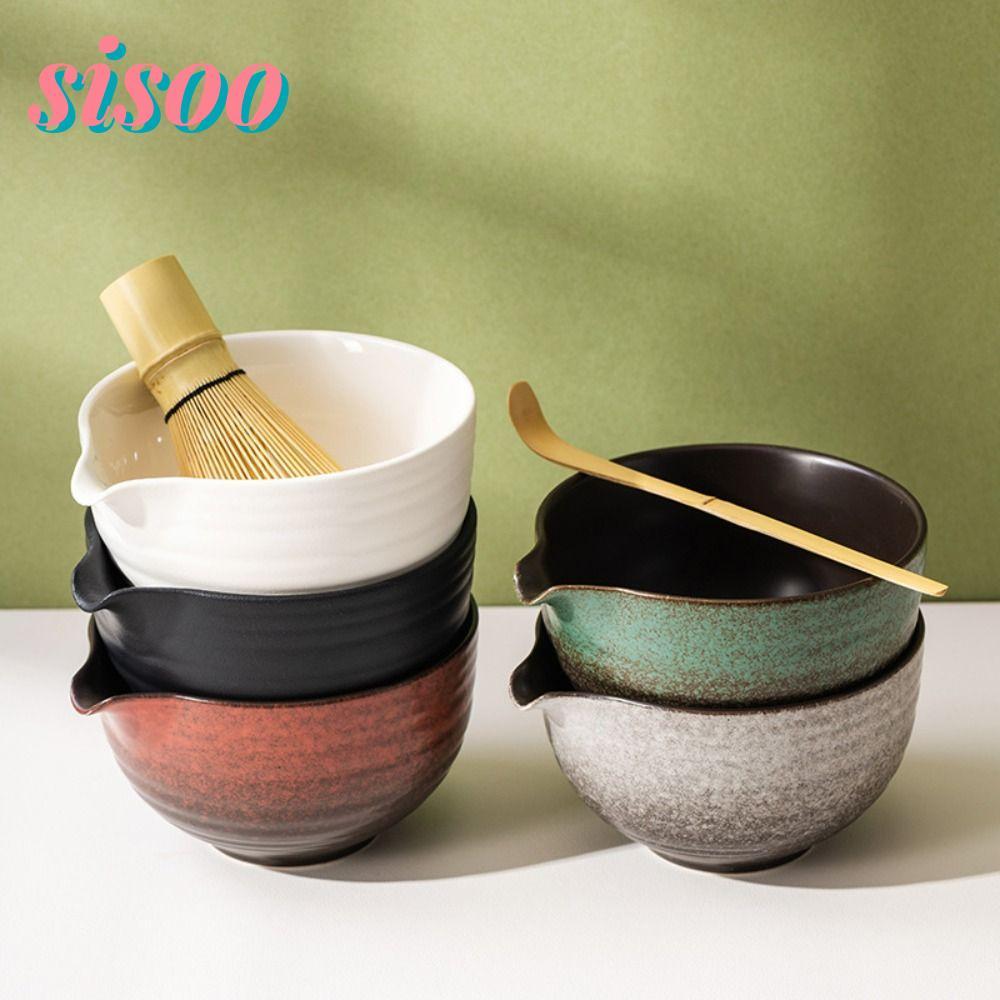 SOO ชามมัทฉะ, เซรามิคเท Spout Matcha Whisk Holder, Textured Reusable Gradient สี Matcha Making Kit คนรักชา