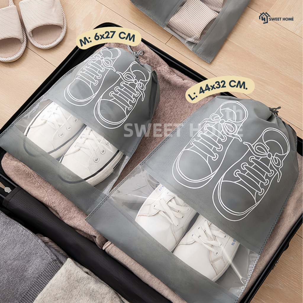 ถุงใส่รองเท้าอเนกประสงค์(รุ่นกันน้ำมีเชือกรูด) ถุงเก็บรองเท้า ถุงจัดระเบียบ ถุงหูรูด กระเป๋าเก็บของ ถุงผ้า