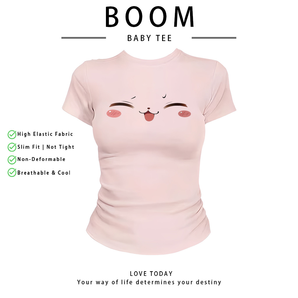 COD（จัดส่งภายใน 24 ชั่วโมง）เสื้อสาวอวบ เสื้อครอปท็อป แขนสั้น babytee สไตล์เกาหลี y2k T-shirt | ลายการ์ตูน