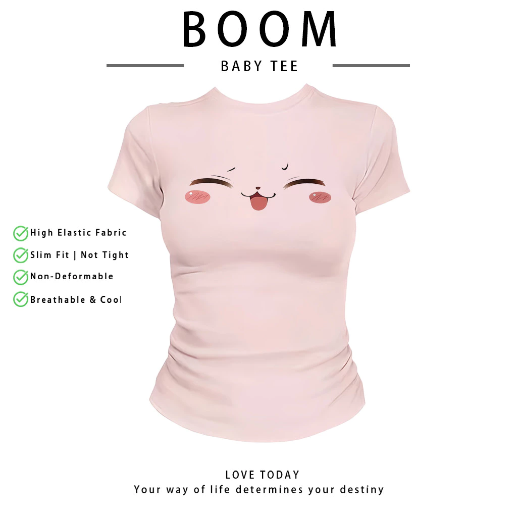COD(จัดส่งภายใน 24 ชั่วโมง)เสื้อสาวอวบ เสื้อครอปท็อป แขนสั้น babytee สไตล์เกาหลี y2k T-shirt | ลายการ์ตูน
