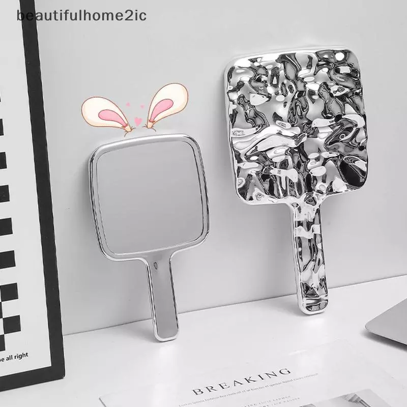 [ใหม่] Liquid Shape Square Mirror Mini Hand-Held Desktop Cosmetic Portable Makeup Mirror Travel Retro Style Beauty Mirror For Handbag [TH]