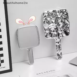 [ใหม่] Liquid Shape Square Mirror Mini Hand-Held Desktop Cosmetic Portable Makeup Mirror Travel Retro Style Beauty Mirror For Handbag [TH]