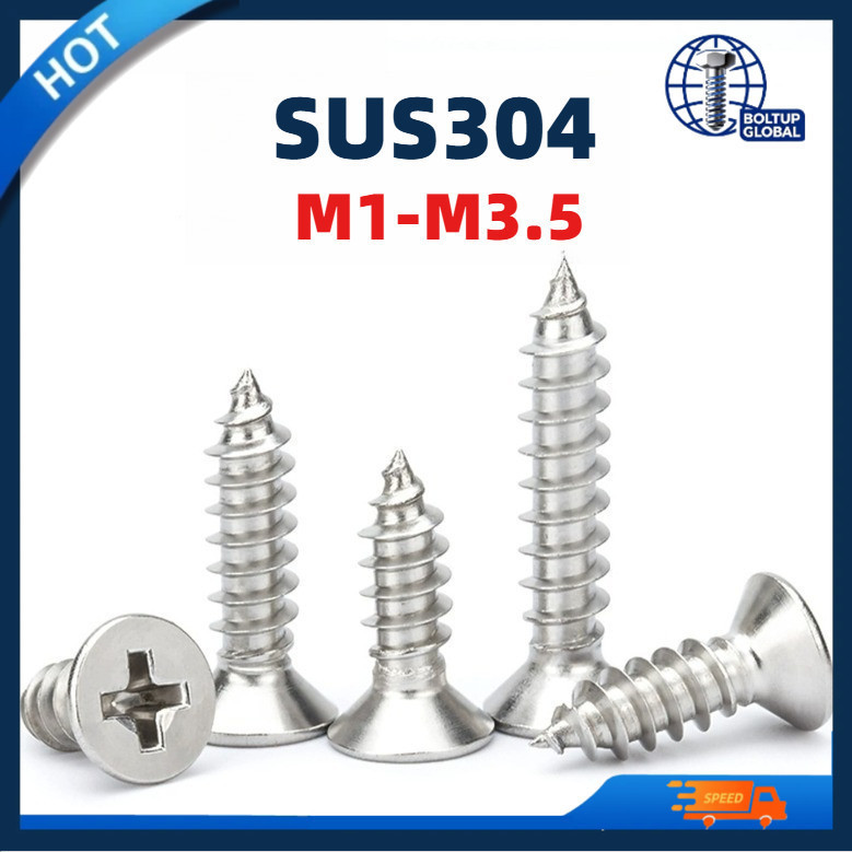น็อต สกรู เกลียวปล่อย หัวเตเปอร์ แฉก F+ สแตนเลส 304 ปลายแหลม M1/M1.2/M1.4/M1.7/M2/M2.2/M2.6/M3/M3.5 