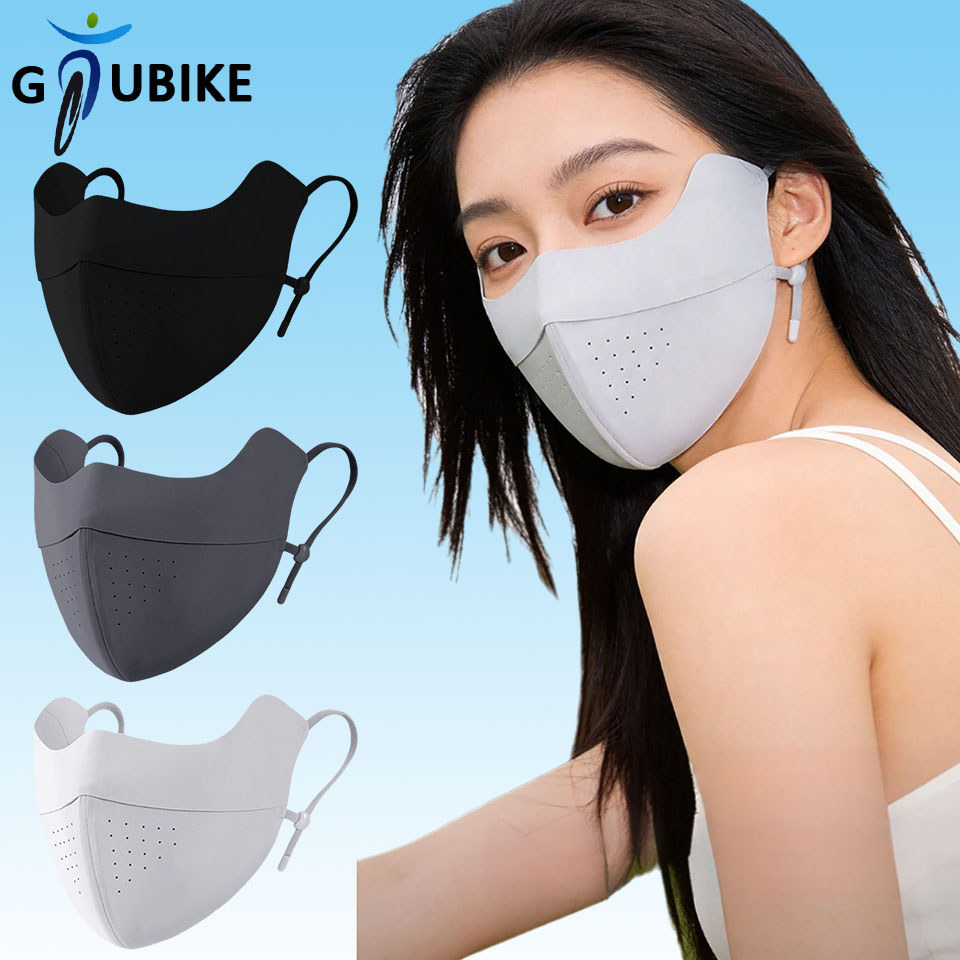 หน้ากากป้องกัน UV UPF50+ ด้านหน้าแบบ 3D ทำจากผ้าไหมน้ำแข็ง ระบายอากาศได้ดีและปรับมุมตาตามต้องการ