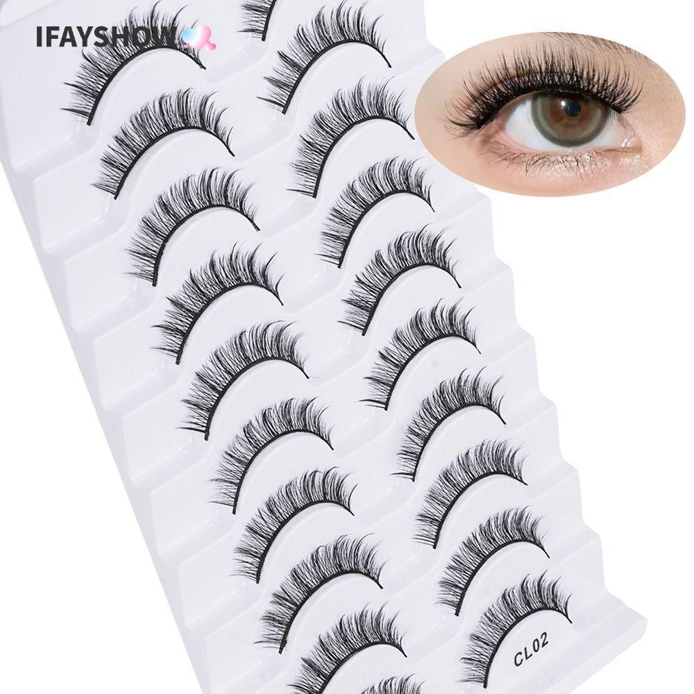 IFAYSHOW 10 คู่ Faux Mink Lash, Natrual ยาวเต็มแถบขนตาปลอม, แฟชั่นผู้หญิง Handmade Cruelty-free Eye แต่งหน้าเครื่องมือ Eye Lash Extension