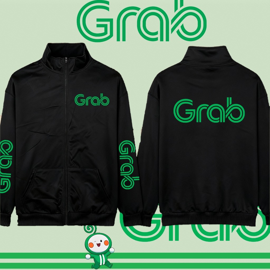 【เสื้อแจ็คเก็ตซิป】 Sulam Grab จับอาหารง่าย Stand up collar cardigan จับอาหารจัดส่งผ้าฝ้ายบริสุทธิ์แขนยาว  Unisex  M-3XL