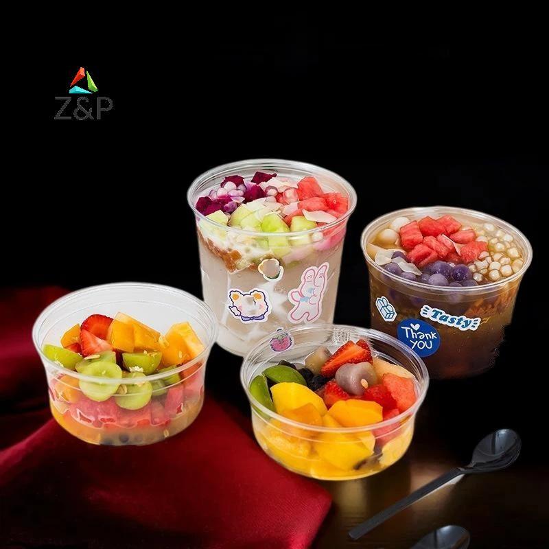 [Z&PT] 10 ชิ้น 230/350/500/700 มล. ชามสลัดแบบใช้แล้วทิ้งถ้วยขนมป้องกันการรั่วพลาสติกใสพร้อมฝาปิดพร้อ