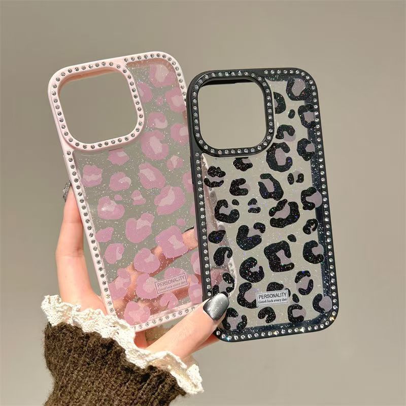พิมพ์เสือดาวเหมาะสําหรับ iPhone16 เคสโทรศัพท์ 13promax/14plus Diamond-Studded 15pro ใหม่ T4B121-07
