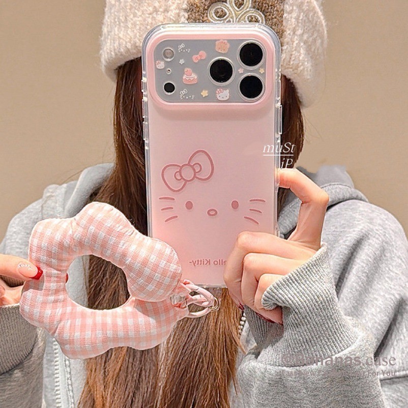 การ์ตูนโบว์ KT Cat Expression เคสโทรศัพท์สําหรับ iPhone 17 16 15 14 13 12 11 Pro Max X XR XS Max 7 8 Plus SE2020