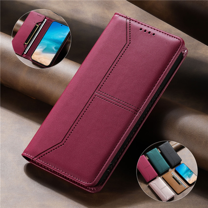ปลอกสําหรับ Samsung S23 S24 S25 Plus Ultra FE Edge 5G Luxury PU Flip Leather Case Auto Close Cover C
