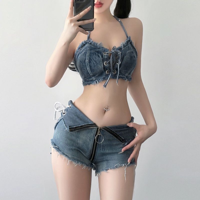 吧跳舞服DJ爵士舞GOGO领舞台DS演出服牛仔背心短裤套装Dancing Outfit DJ Jazz Dance GOGO Stage DS Performance Costume Denim Ve