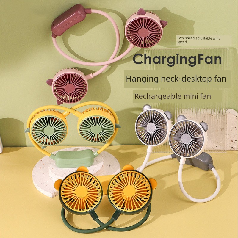 High การ์ตูนกลางแจ้งคอแขวนพัดลมขี้เกียจของขวัญองค์กรแบบพกพาพับชาร์จกีฬา Fanxjj28.th20260313005015