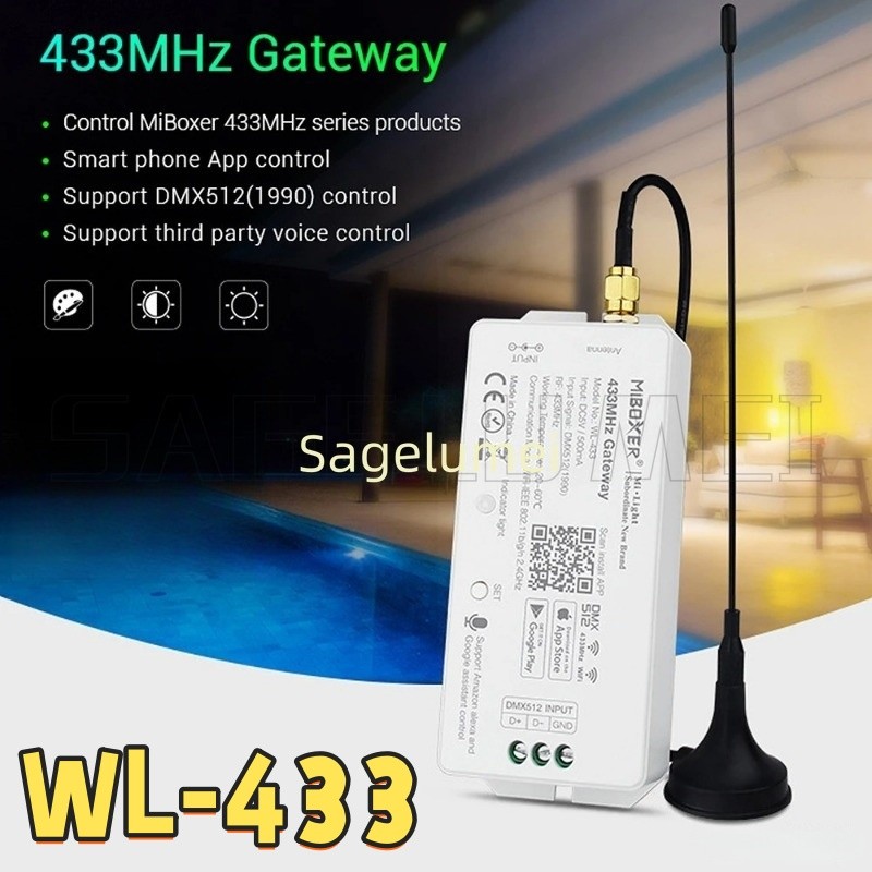 LoRa WiFi 433MHz Gateway Miboxer WL-433 DC5V DMX512(1990) สมาร์ทโฟน APP ควบคุมเสียงสําหรับ MiBoxer 4